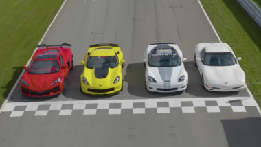 Les Corvette Z06 C8, C7, C6 et C5 réunies sur piste