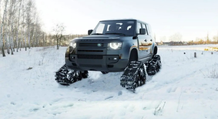 un land rover defender à chenilles pour affronter la neige
