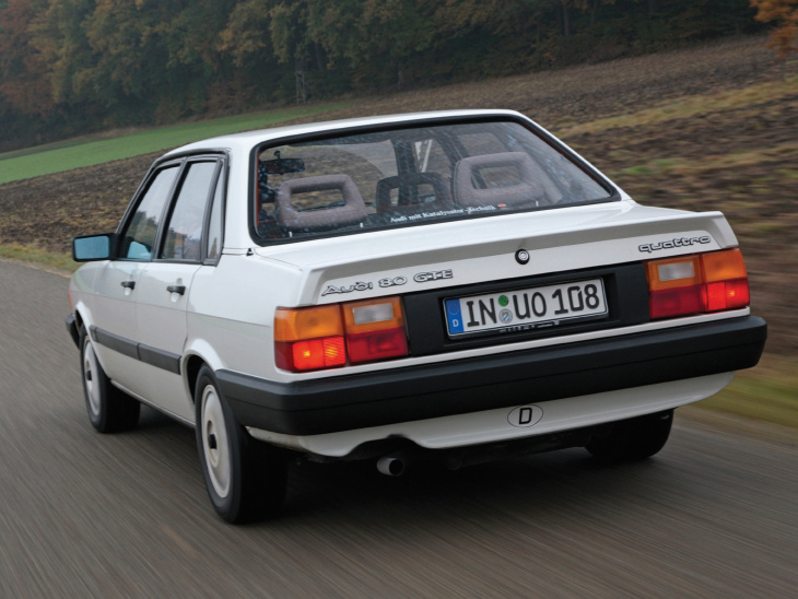 80 (2e generation), audi, audi 80 quattro (1982 – 1986), la première berline 4x4 européenne, dès 14 000 €