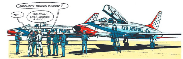 Concerto pour pilotes. Steve et Michel s'apprêtent à embarquer à bord des Thunderbirds.