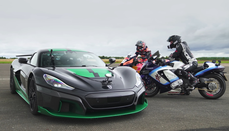 VIDEO -  La Rimac Nevera peut-elle résister à une MotoGP et à une Suzuki Turbo Hayabusa ?