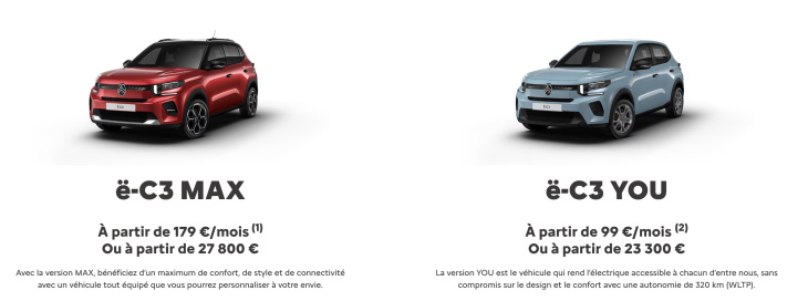Même en haut de gamme, la Citroën ë-C3 électrique est beaucoup moins chère que la Peugeot e-208