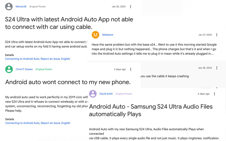 android, galaxy s24 : le retour des erreurs de connexion avec android auto