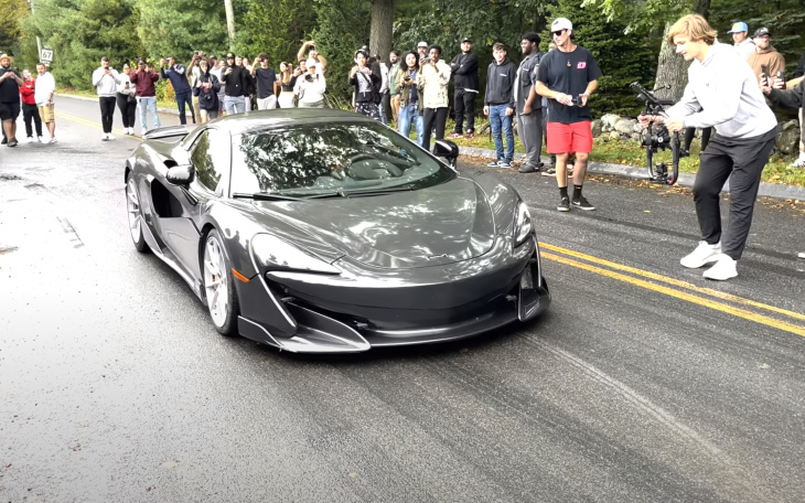 600 lt coupe, mclaren, 600 lt, il arrache le pare-chocs de sa mclaren en quittant un rassemblement